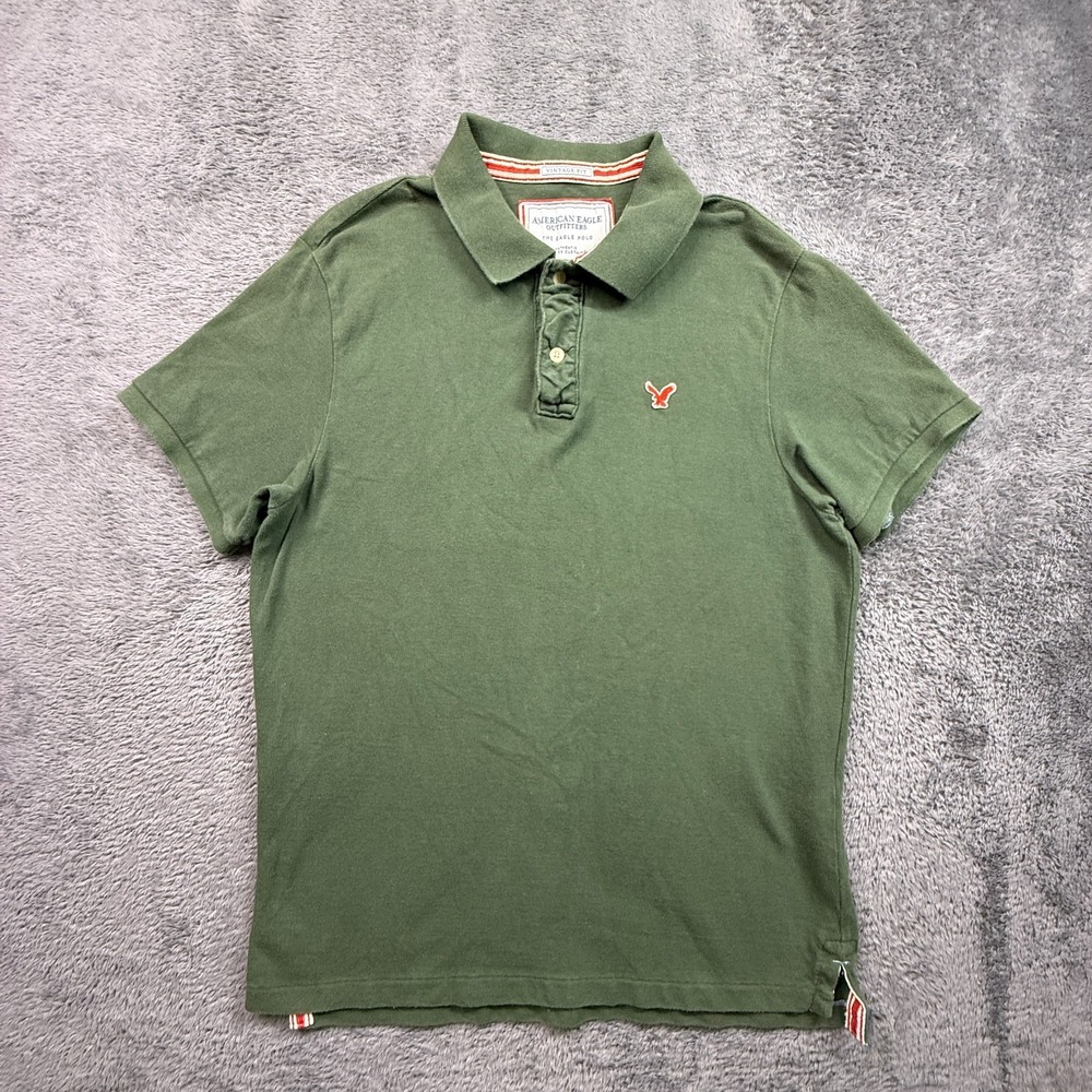 Y2K Vintage Fit American Eagle The Eagle Polo Shirt Green Mens XL Preppy Knit